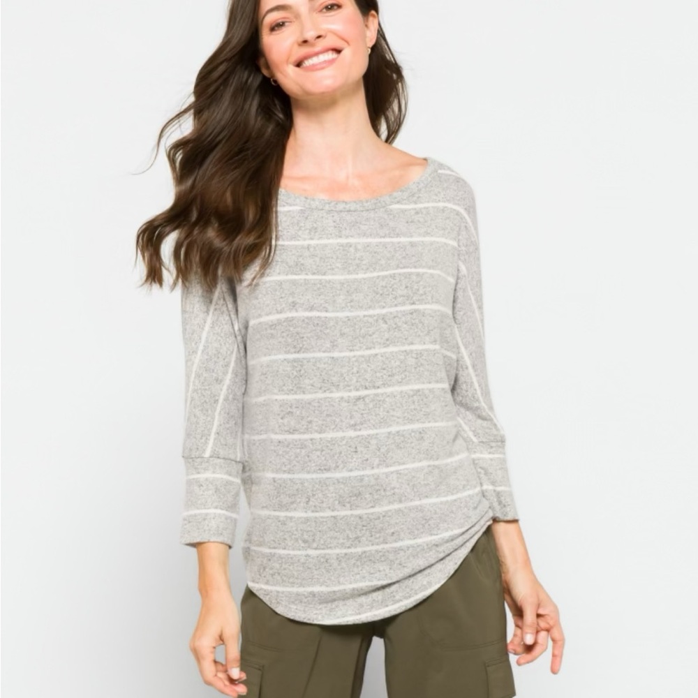 Market & Spruce Light Gray Striped Long Sleeve Top